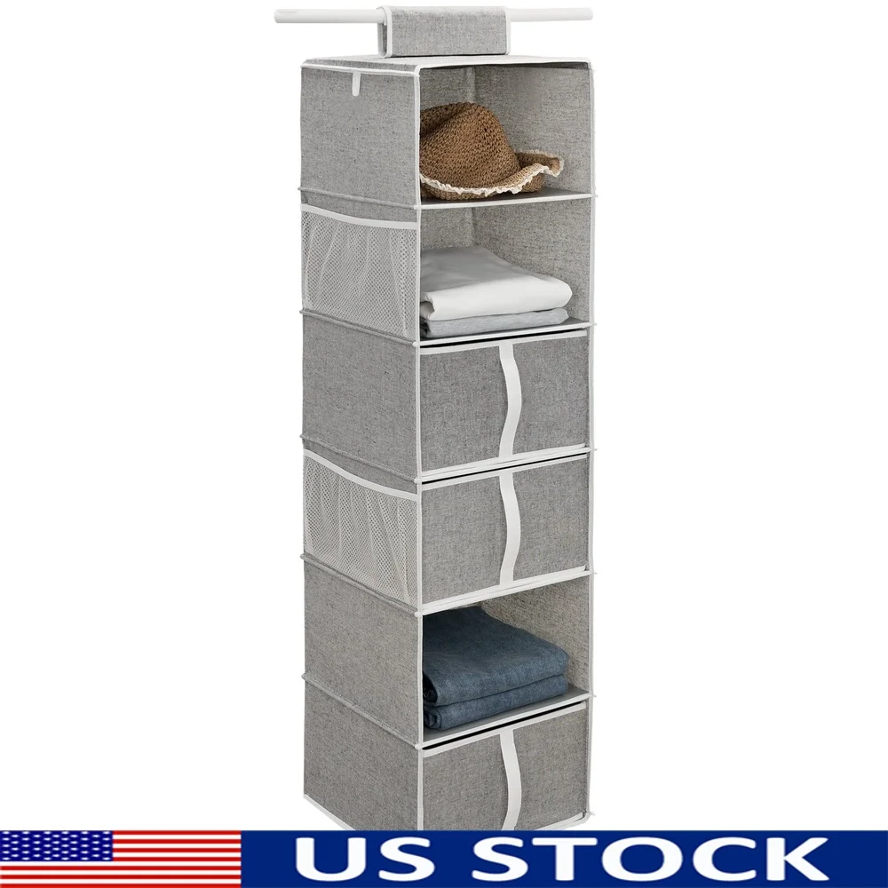 

Foldable Hanging Closet Organizer with 6 Shelves and 3 Drawers Durable Polyester Fabric Storage Solution Wardrobe and Coatroom