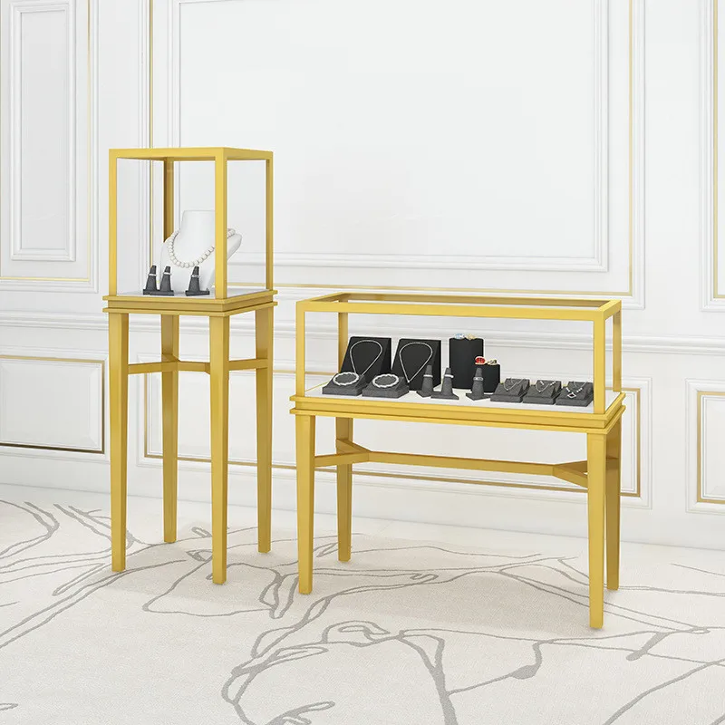 Modern Simple Jewelry Counter Glass Metal Showcase Watch Light Luxury Showcase Stainless Steel Jewelry Showcase