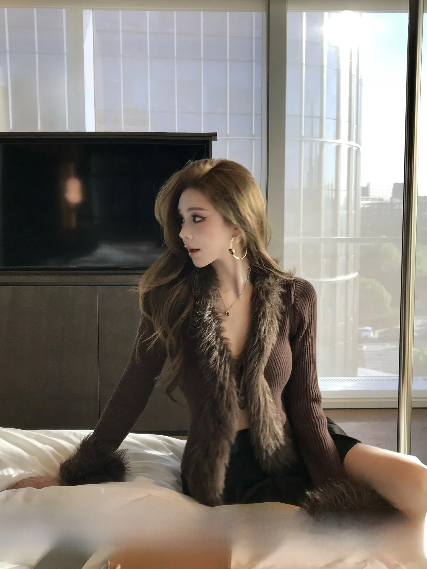 

Chic Knitted V-Ne Open Cardigan Women's Slim Fit Autumn New Sle High-End Sensation Long Sve Casual Faion Top