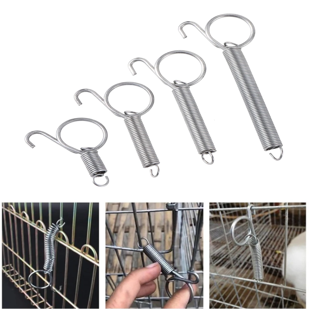 4Pcs Multipurpose Spring Animal Cage Latches Lock Spring Rabbit Cage Door Tension Spring With Hook For Fixing All Pet Cages