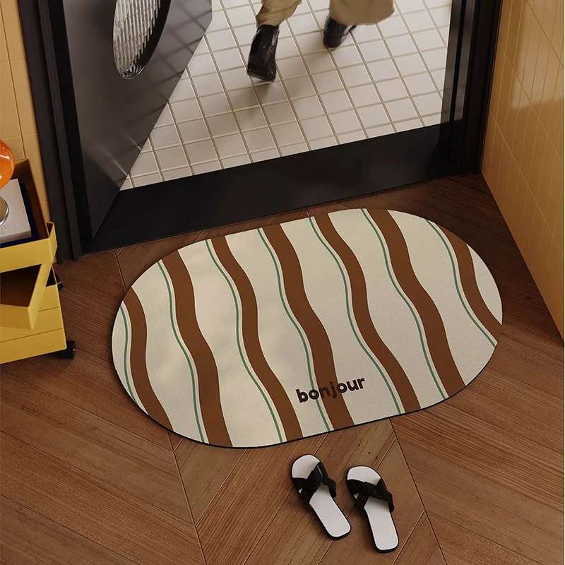 Bathroom Carpet Absorbent Non-slip Carpets Retro Striped Floor Mat Stain-resistant Durable Diatom Mud Mats Home Decoration Rug