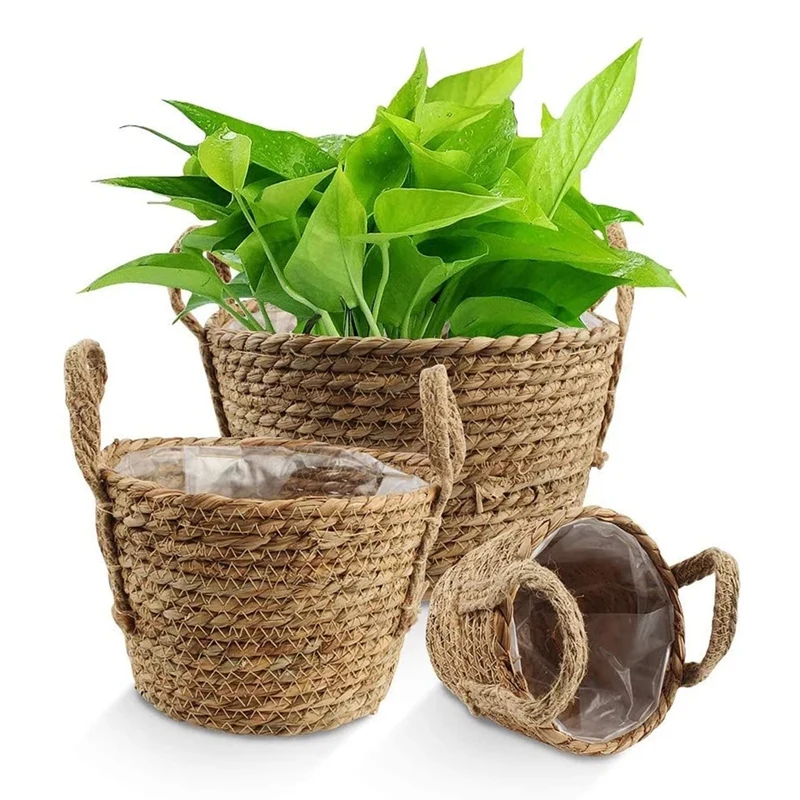 

BEAU-Handmade Storage Basket Basket Rattan Flower Pot Indoor Outdoor Garden Plant Pots Cover Decor Bamboo Storage Basket