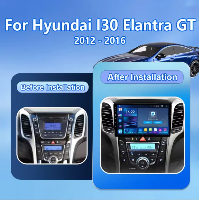 

Android 16 Car Radio Carplay Auto For Hyundai I30 Elantra GT 2012 2013 2014 2015 2016 GPS Navigation Multimedia Player 4G Stereo