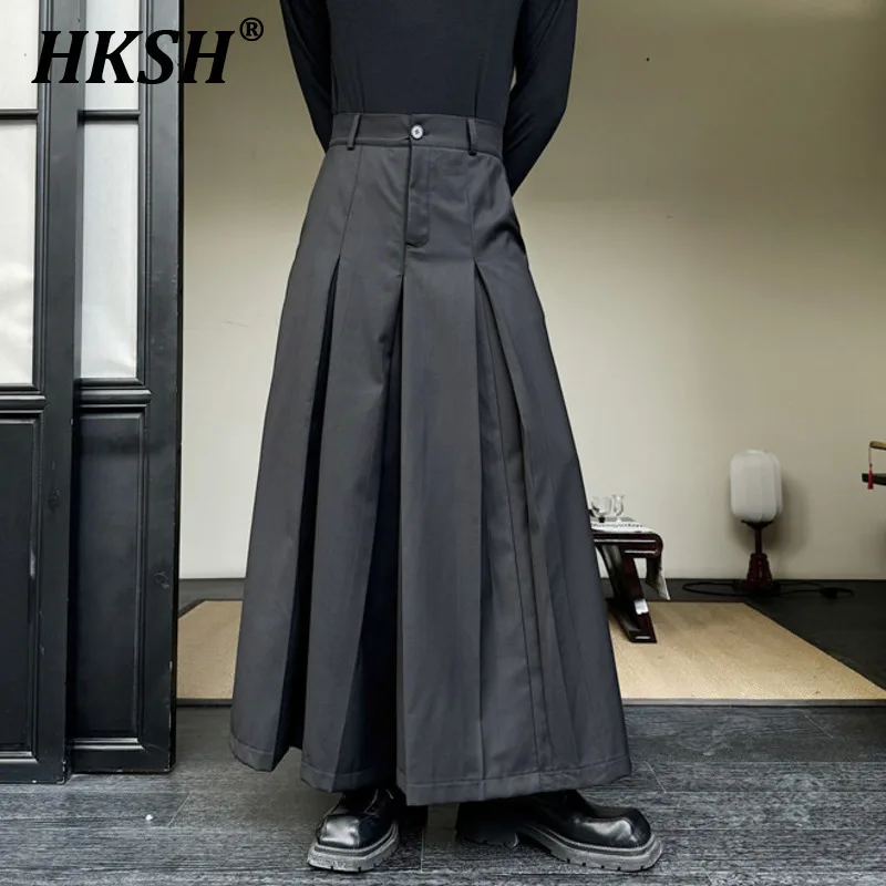 HKSH 2025 Spring New Men's Tide China-Chic Wide Leg Personalized Dark Casual Warrior Skirt Pants Trend Punk Baggy Fashion HK3751