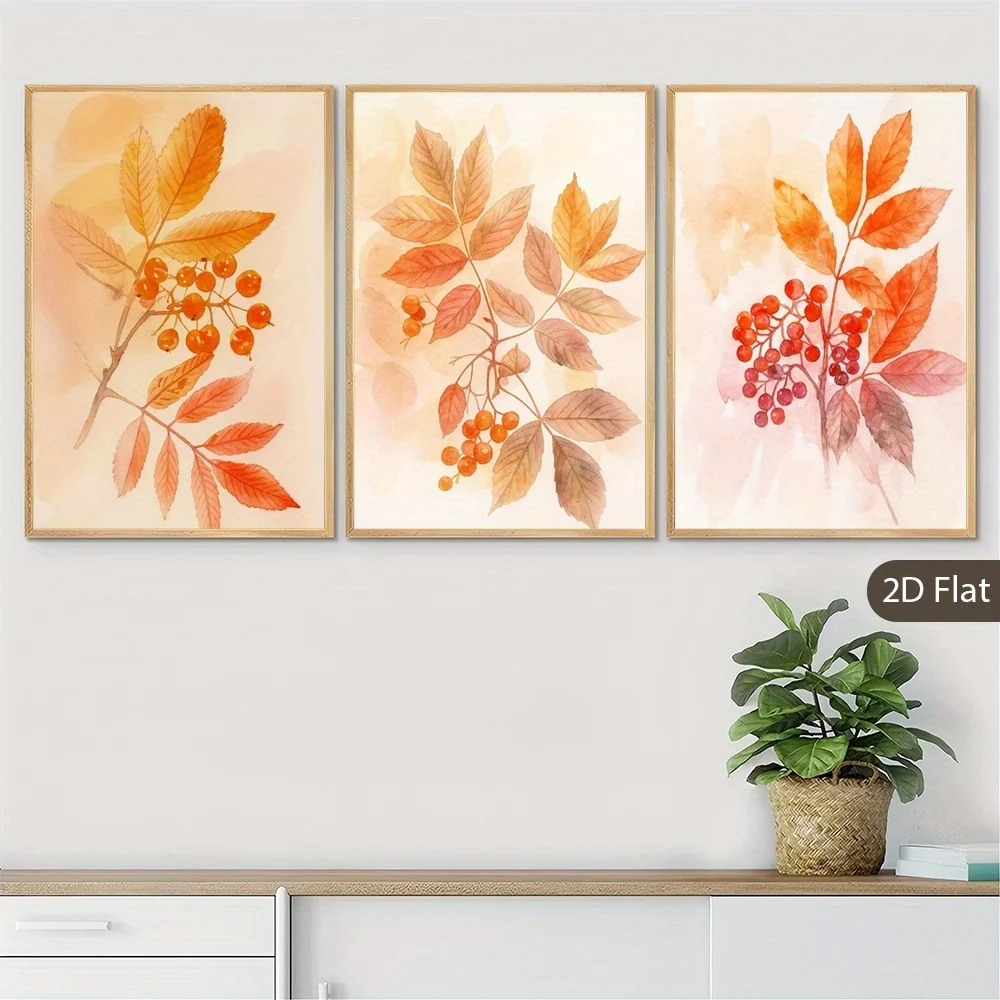 2D Flat, 2D Flat Painting, 2D Flat Painting, Set of 3 Unframed Prints, Featuring Autumn Leaves, Perfect for Harvest Celebrati
