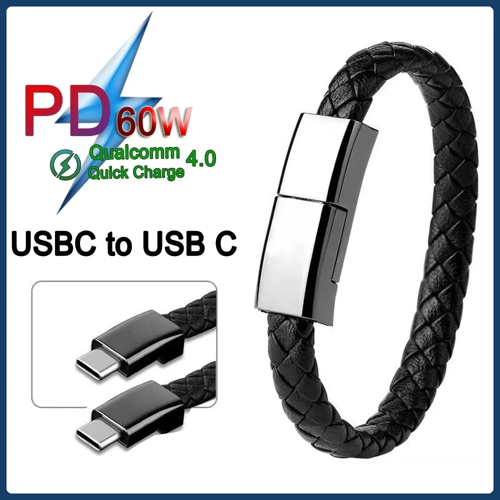 Type C to C Bracelet Data CableUSB C Fast Charging Cord Fashion Double Braided Wrist Quick Charge Line for iPhone 14 15 Samsung