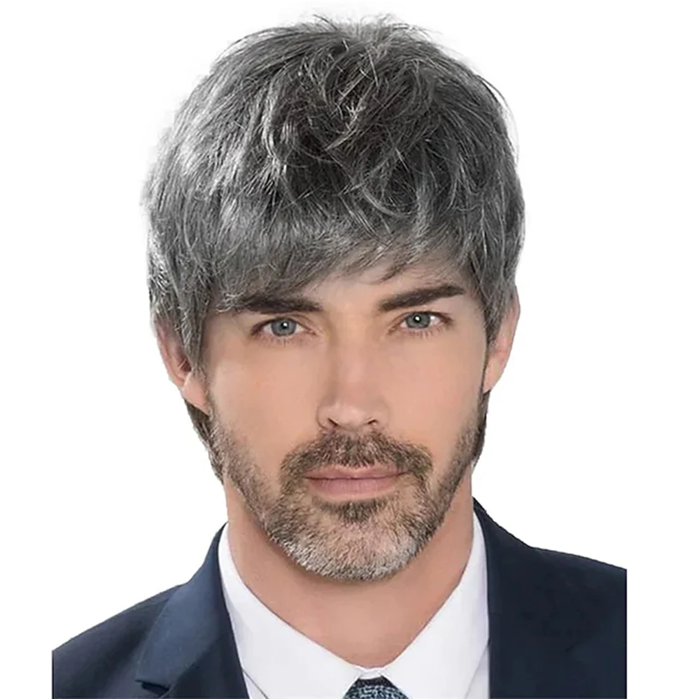 Men's Puffy Short Curly Wig Head Cover High Temperature Silk Rose Net Grandma Grey Costume Wig Party Wigs