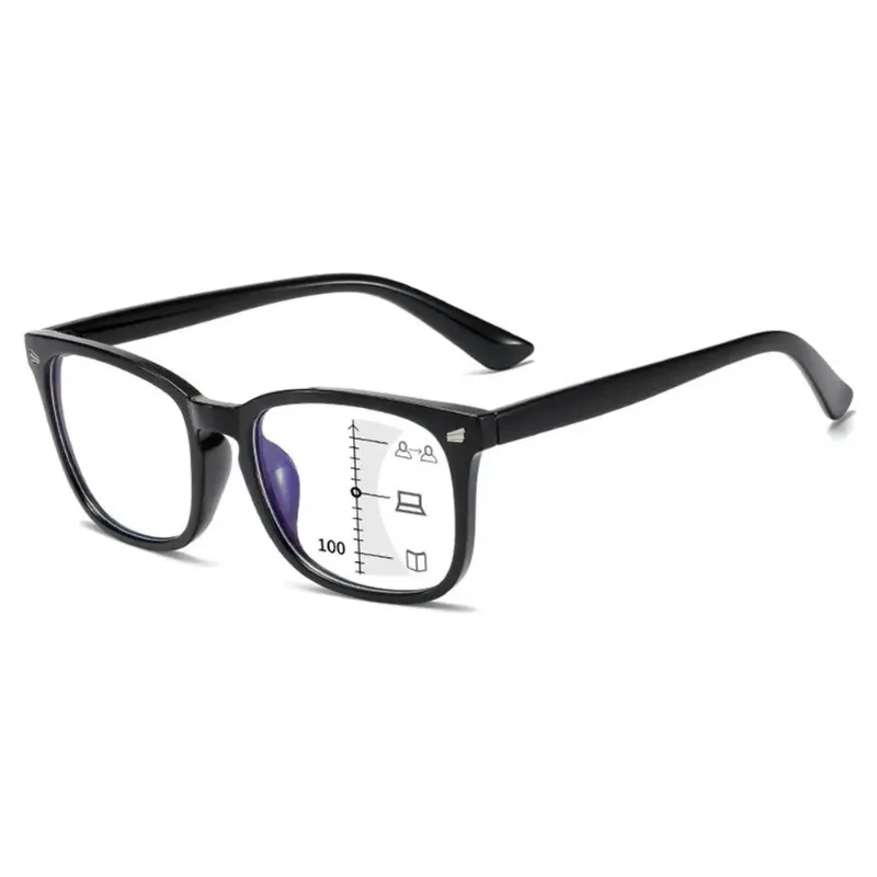 Square Progressive Multifocus Reading Glasses Anti Blue Light Presbyopic Glasses Spring Hinge Readers Far and Near Dual-use