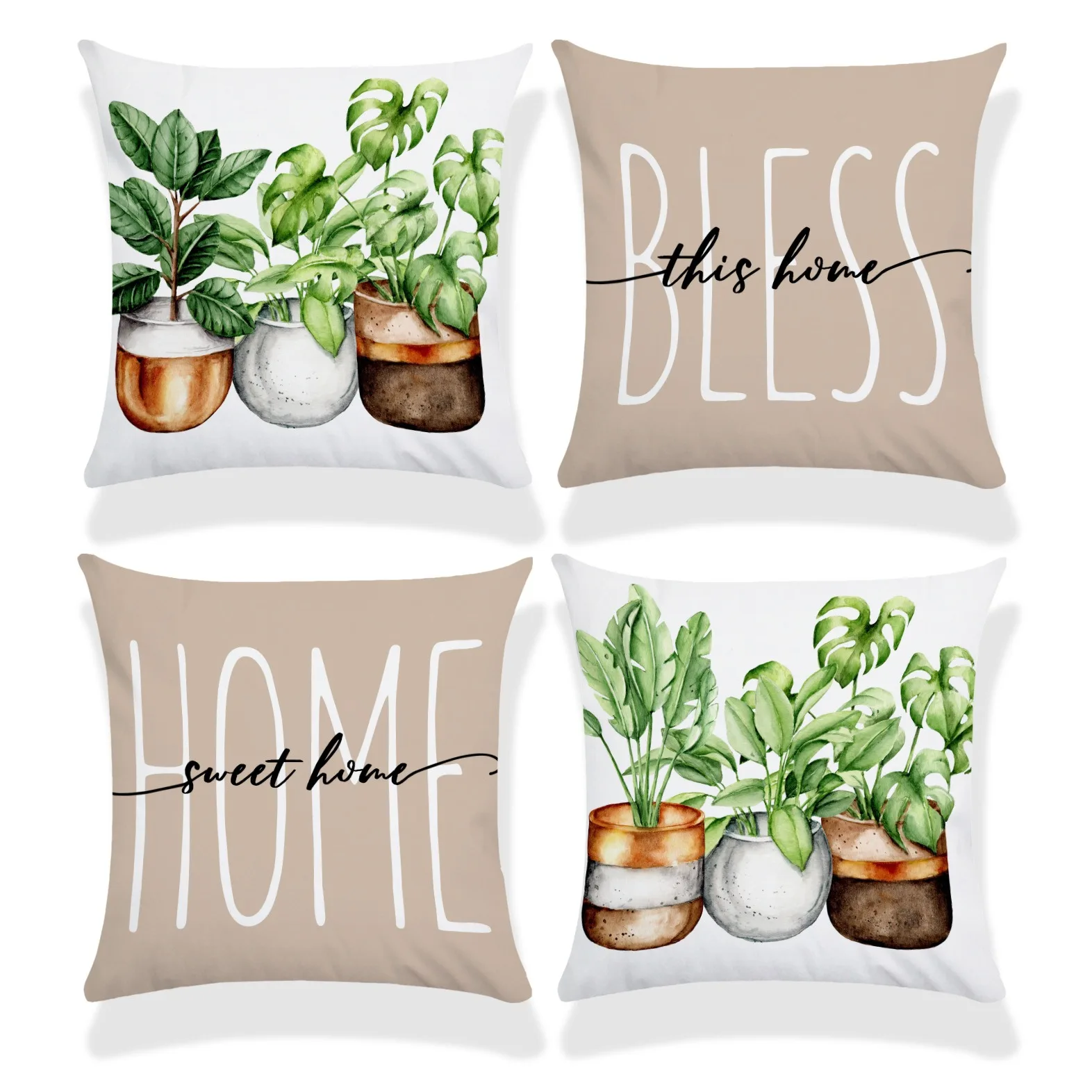 

Simple Potted Plant Print Home Decorative Pillowcase Bedroom Living Room Sofa Decoration Polyester Cushion Cover with Zipper