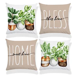 Simple Potted Plant Print Home Decorative Pillowcase Bedroom Living Room Sofa Decoration Polyester Cushion Cover with Zipper