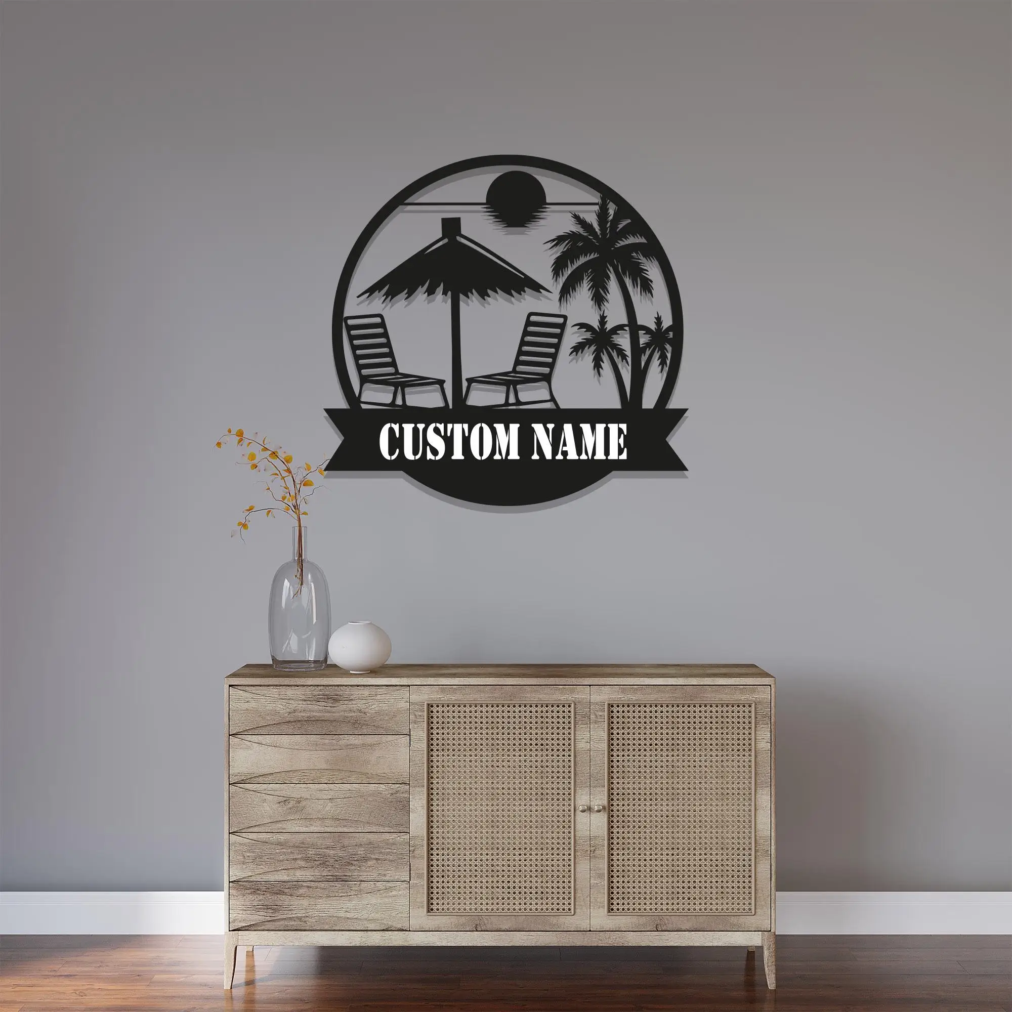 

Custom Beach Palm Tree Metal Sign: Personalized Casual Coastal Home Decor