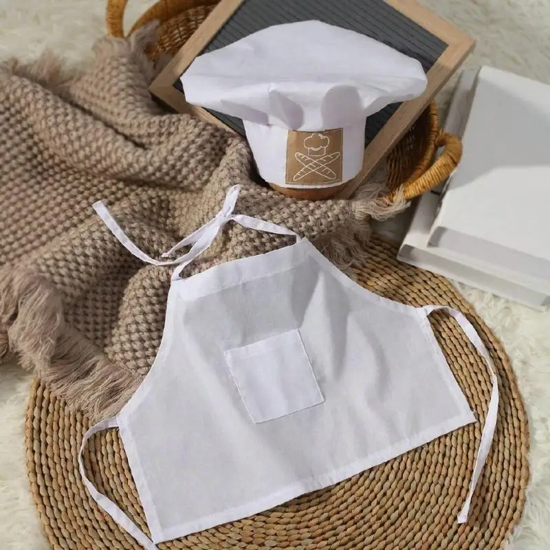 M89C 2PCS Baby Cook Outfit Set Fun and Unique Newborns Photoshoots Props Cook Hat and Matching Apron Role Playing Clothes
