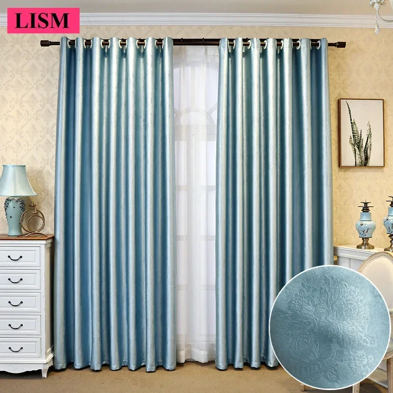 Luxury Electro-engraved Embossed Thickened Blackout Curtain For Living Room And Bedroom Finished Customized Solid Color Fabrics