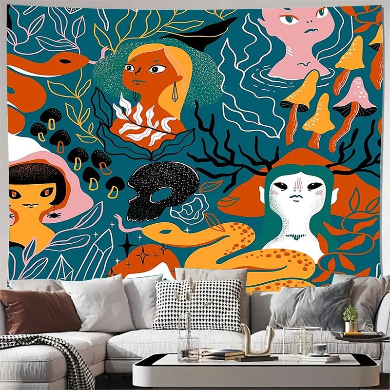 

Мечтательный лесной гобелен, настенный мистический декор природы, богемный домашний текстиль, ведьма, эстетический небесный настенный художественный фэнтезийный землей