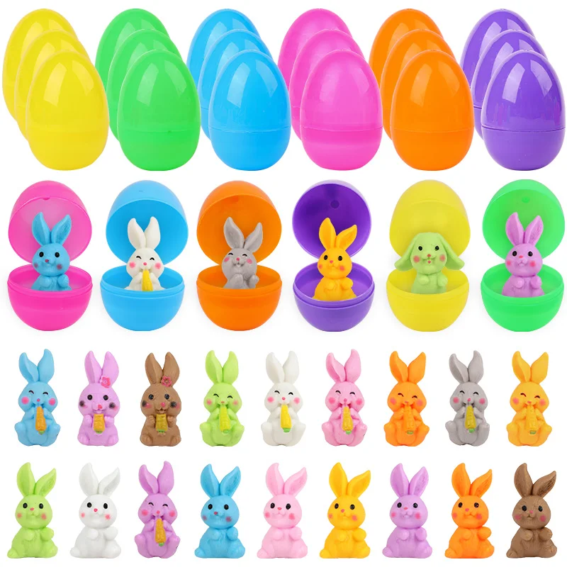 24 piezas de huevos de Pascua con figura de conejo para niños, cesta de fiesta de Pascua, piñata, bolsa de regalo, relleno de cumpleaños, juegos de búsqueda de huevos, suministros de decoración
