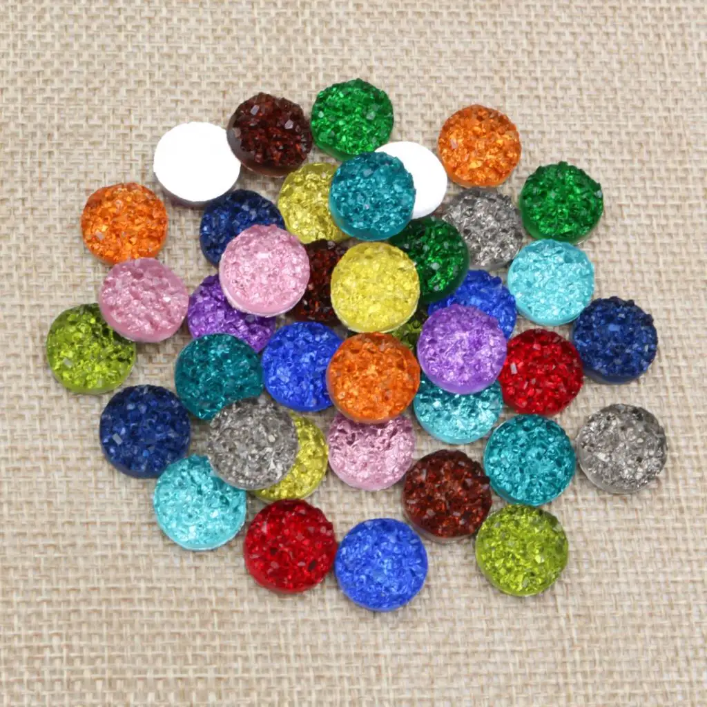 40pcs 8mm 10mm 12mm Druzy Natural Ore Style Crystal Flat Back Resin Cabochons For Bracelet Earrings DIY Jewelry Making Findings