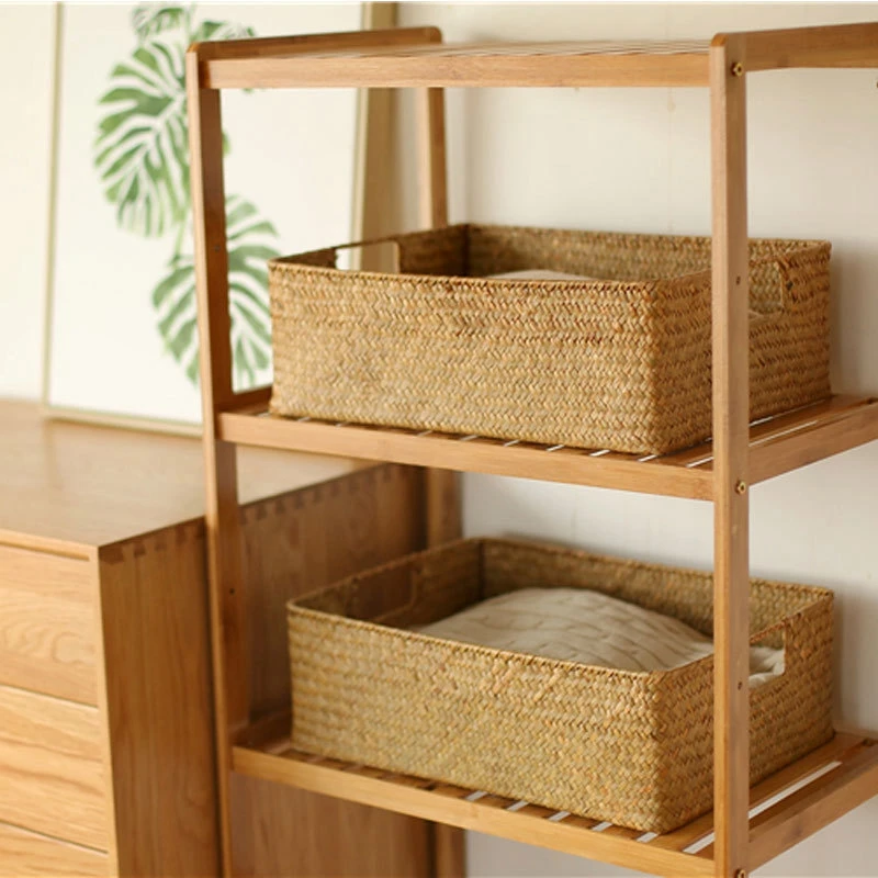 Woven Rattan Storage Baskets Household Sundries Storage Basket with Handle Multi-purpose Desktop Snack Toy Sorting Box Organizer