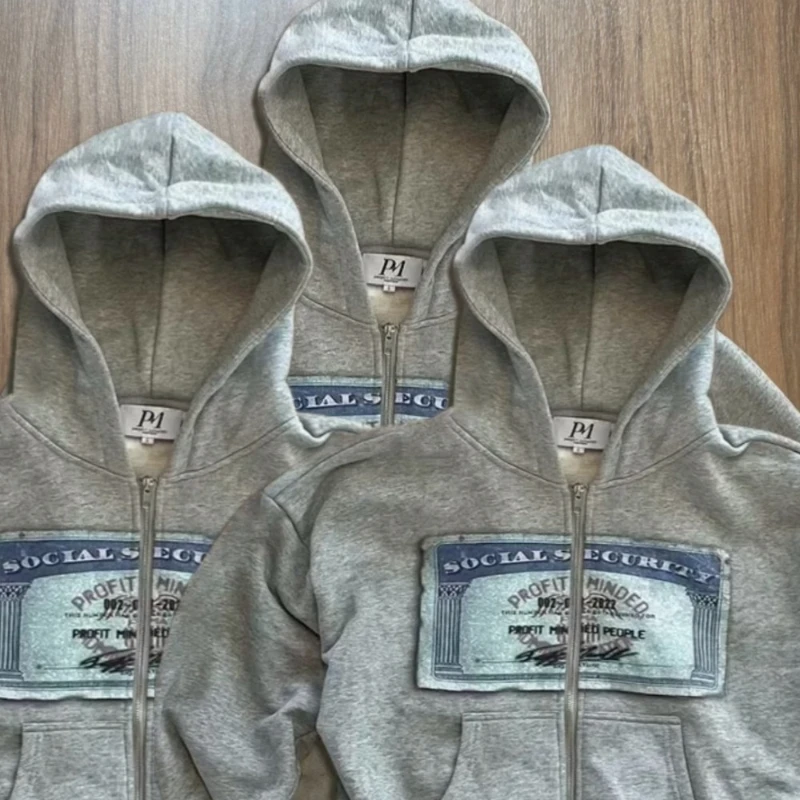 

Европейская мужская толстовка, повседневная толстовка на молнии, куртка оверсайз Y2K, сращенная ​ ​ толстовки в стиле ретро с принтом, мужская и женская уличная одежда