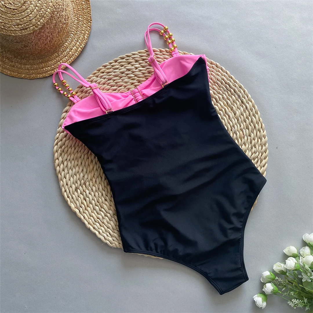S - XL Sexy, mit Ausschnitten und Knoten versehener Rock, einteiliger Badeanzug, Damen-Badebekleidung, Damen-Badeanzug mit Falten, Badeanzug, Modell V5423. – Detail 13