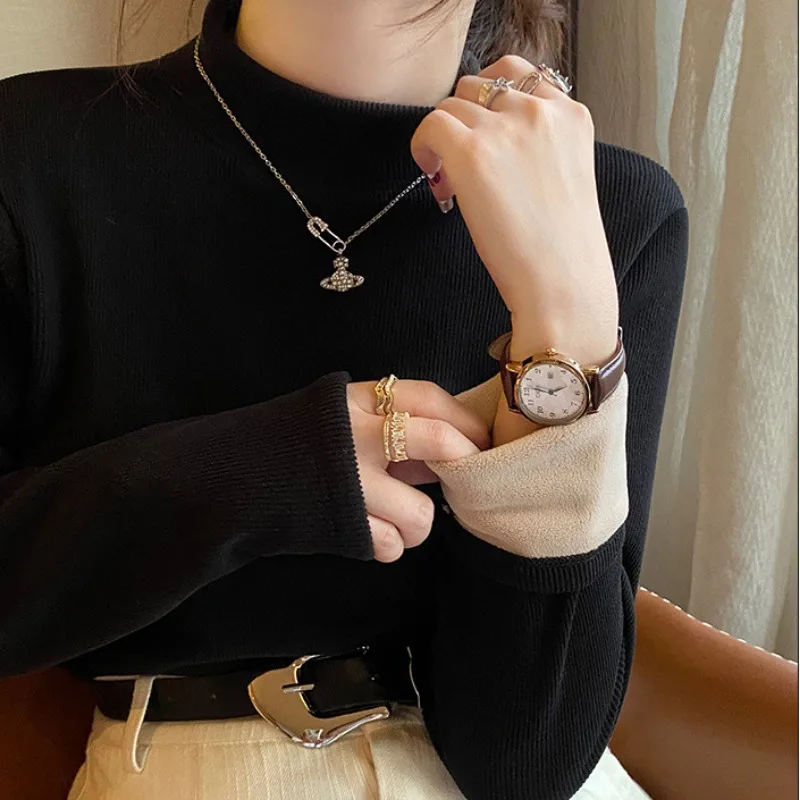 Women Mock Neck Long Sleeve Top Autumn Winter Lamb Velvet Lined Thick Warm Thermal Inner Wear Basic Blouse