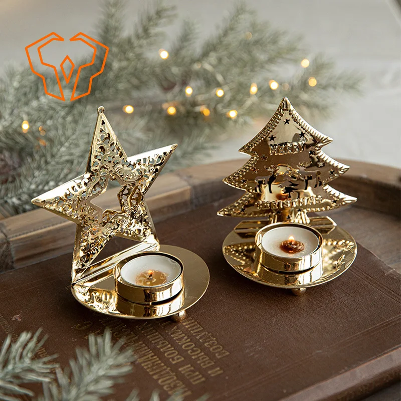 

Christmas Candle Ornaments Gold Tabletop Decoration Stars Christmas Tree Decorations Candlestick