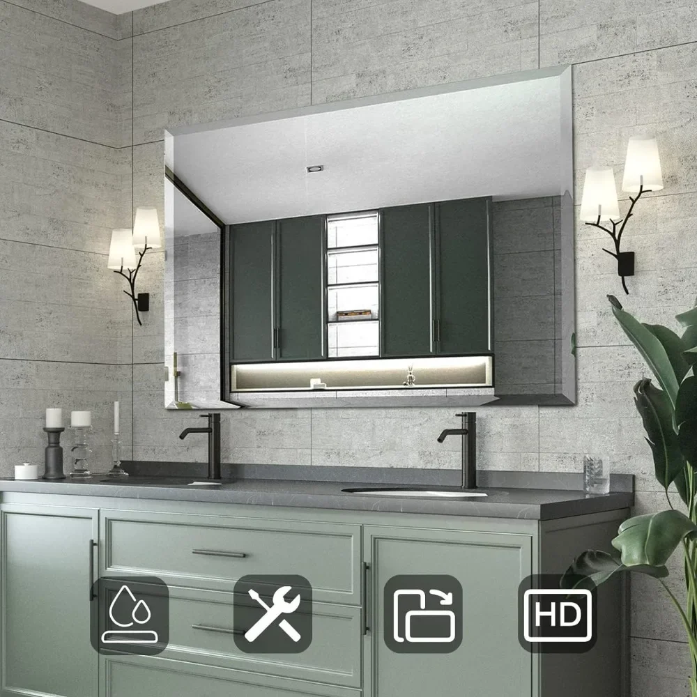 Beveled Mirror Bathroom Mirrors Frameless Rectangle Bathroom Mirror With Beveled Edge Upgraded Packing Freight Free Miroir Bath