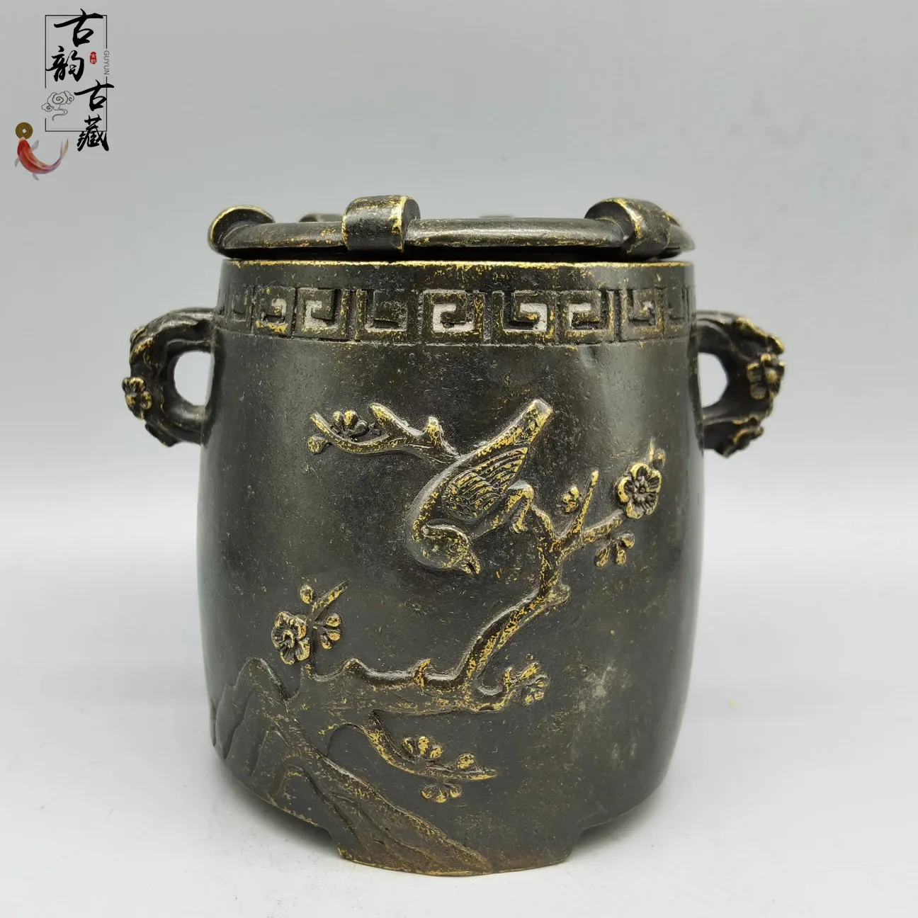 Old Qing Dyansty Plum blossom antique charcoal stove tea stove pure copper stove tea warm wine stove Statue,Free shipping