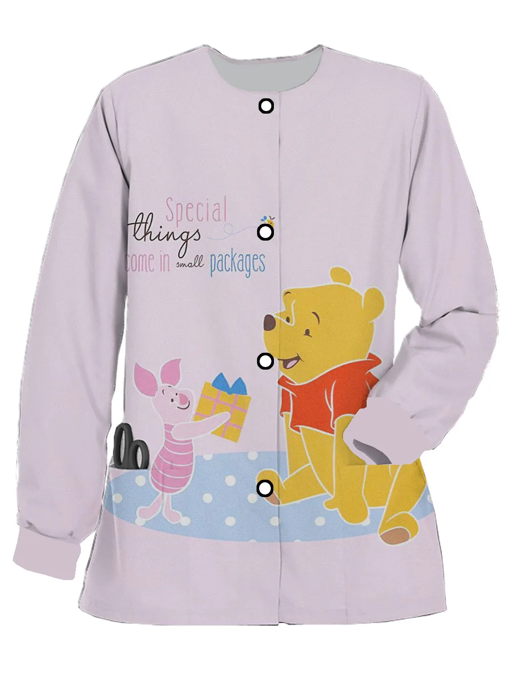 Hot-selling Spring and Autumn Women's Frosted Disney Bear Print Pet Dentist Surgical Uniform Casual Long-sleeved Nurse Uniform