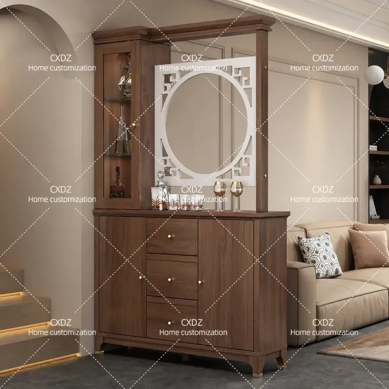 New Chinese Style Living Room Entrance Cabinet Double Sided Partition Wine Cabinet Foyer Screen Decorative Shoe Storage Unit