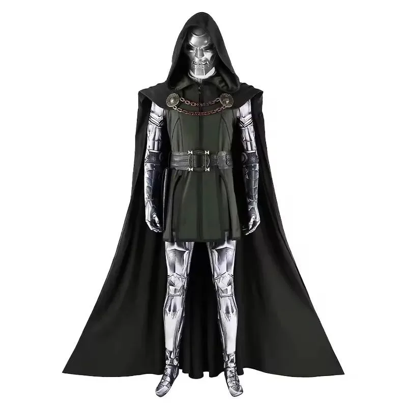 Disfraz de Doctor Doom, mono, capa, máscara, uniforme de juego de rol de Anime, traje de fiesta de Halloween mj:3