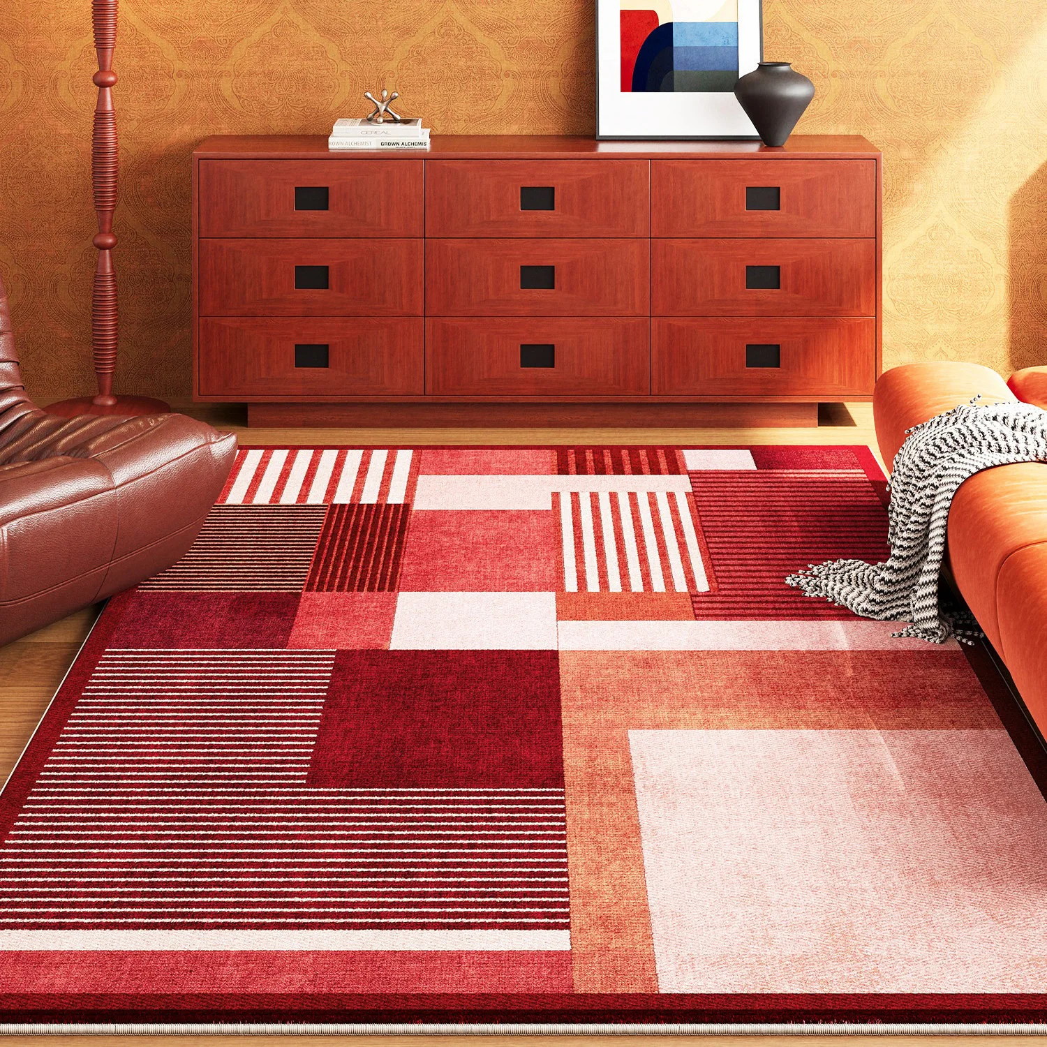 

Retro Mid-century Modern Large Rug for Living Room Bedroom Carpet Soft Short Plush Light Luxury Floor Mat Tapete Sala שטיח לסלון