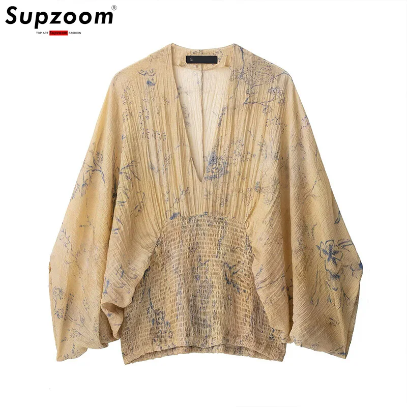 

Supzoom New Arrival Top Fashion Spring And Summer European And American Style Temperament Series Printed V-Neck Top