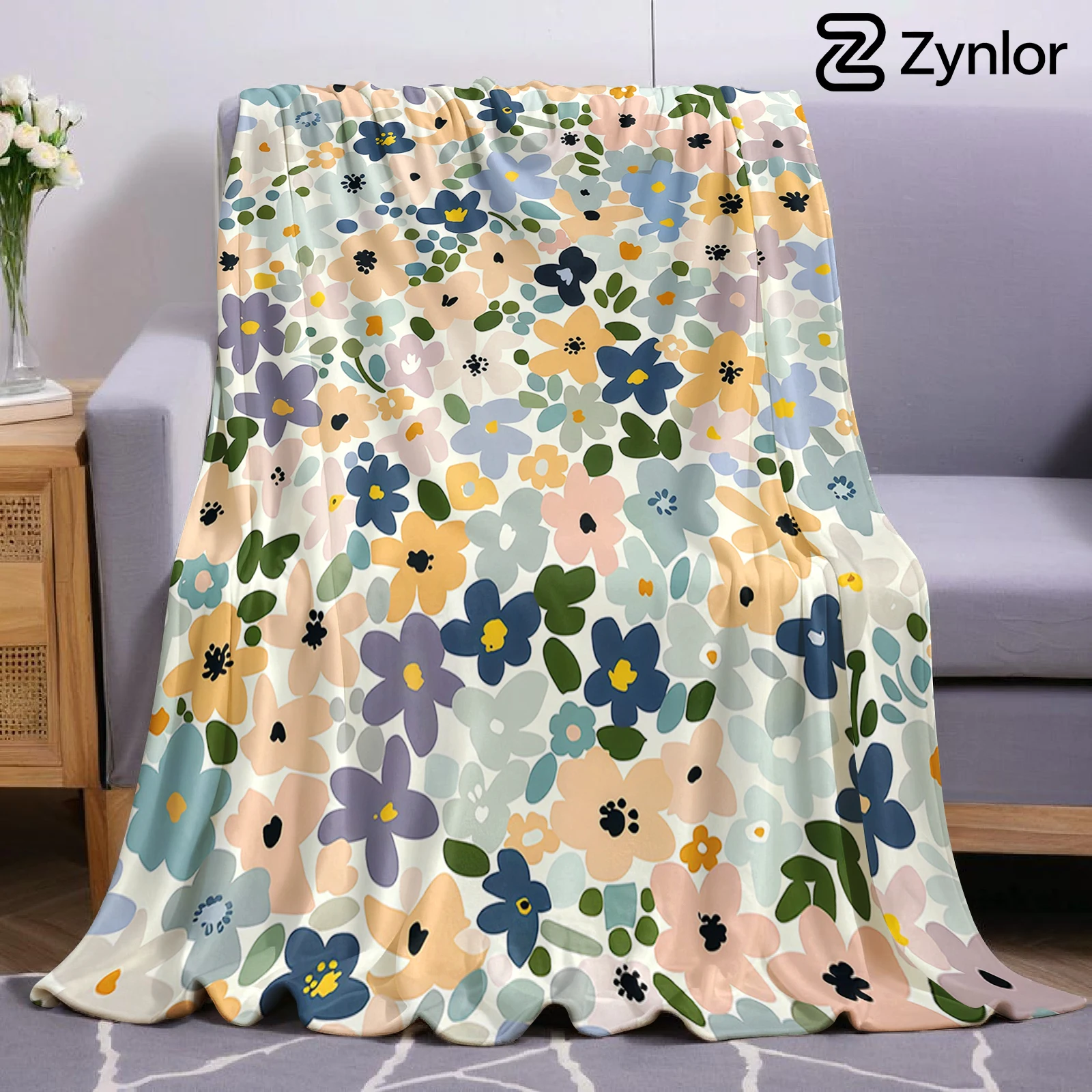 Boho Meadow Flowers Halloween Flannel Fleece Blanket Fluffy Warm Cozy Throw for Sofa Bedroom Home Holiday Decoration Gift