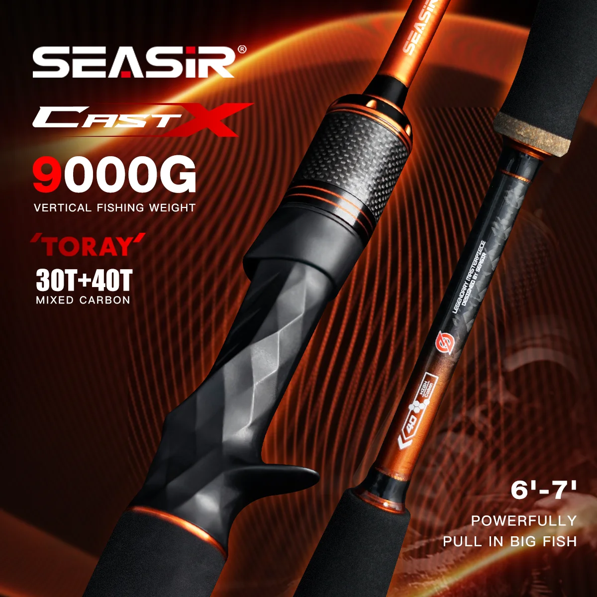 SEASIR Cast X Fishing Rod Carbon Fiber 1.83M-2.1M Lure Weight 7-25G 9KG Super Drag Spinning Rod & Casting Rod