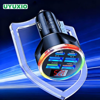 UYUXIO 6 in 1 Multi Port USB C Car Charger Adapter with Volt Meter Fast Charge with Voltage Display for iPhone 17 16 Samsung