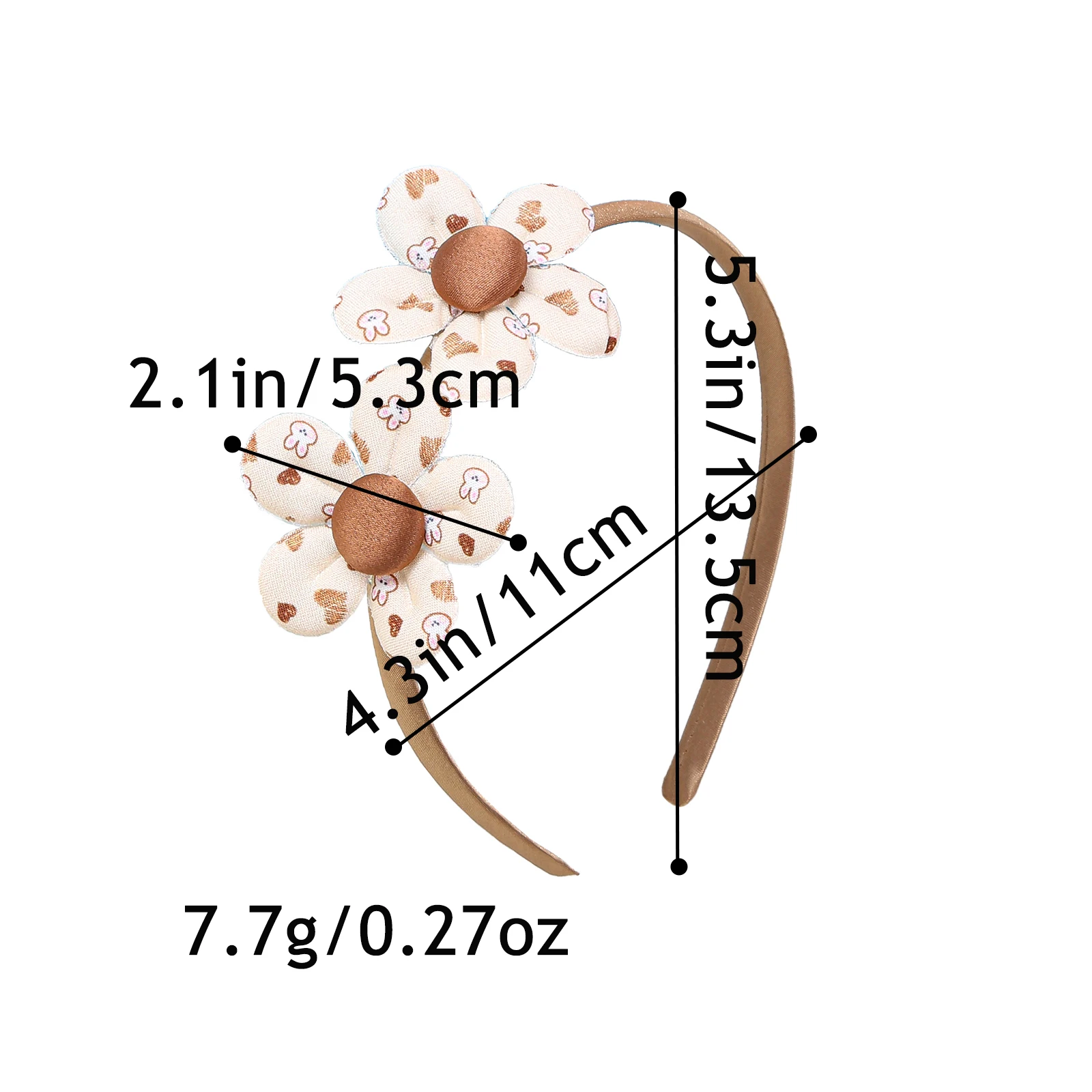 5/10 pieces, polka dot fabric flower headband, sweet coffee colored daisy girl hair accessory.