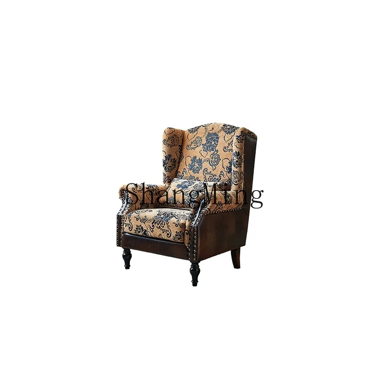 

LXY retro style fabric leather splicing single chair simple modern living room high back leisure single sofa