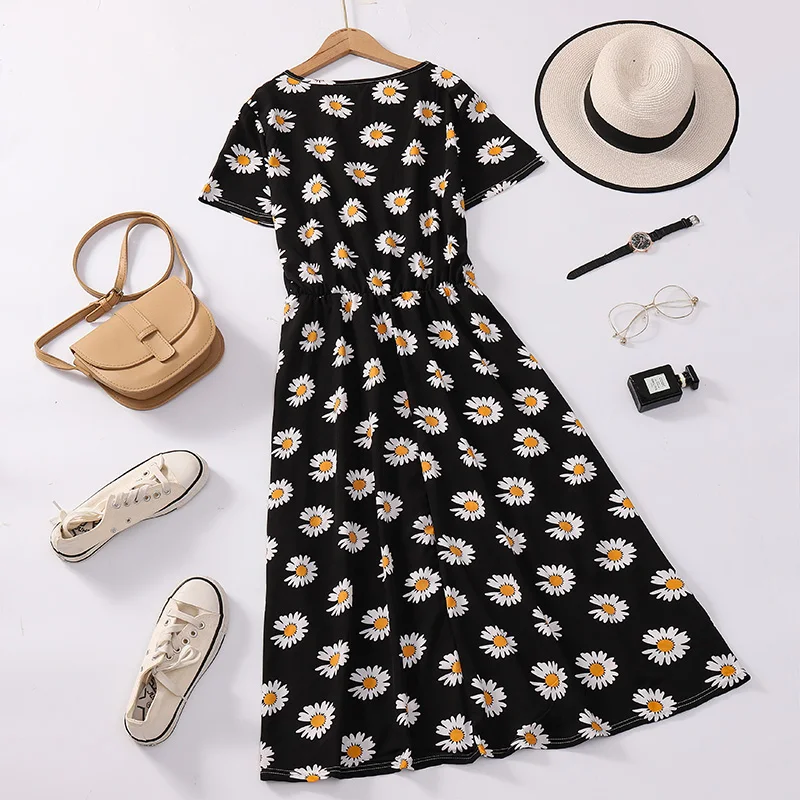 

Fashionable Short Sleeve Midi Dress for Middle Aged And Elderly Mothers Southeast Asian Style Polyester Fiber Loose Fit round...