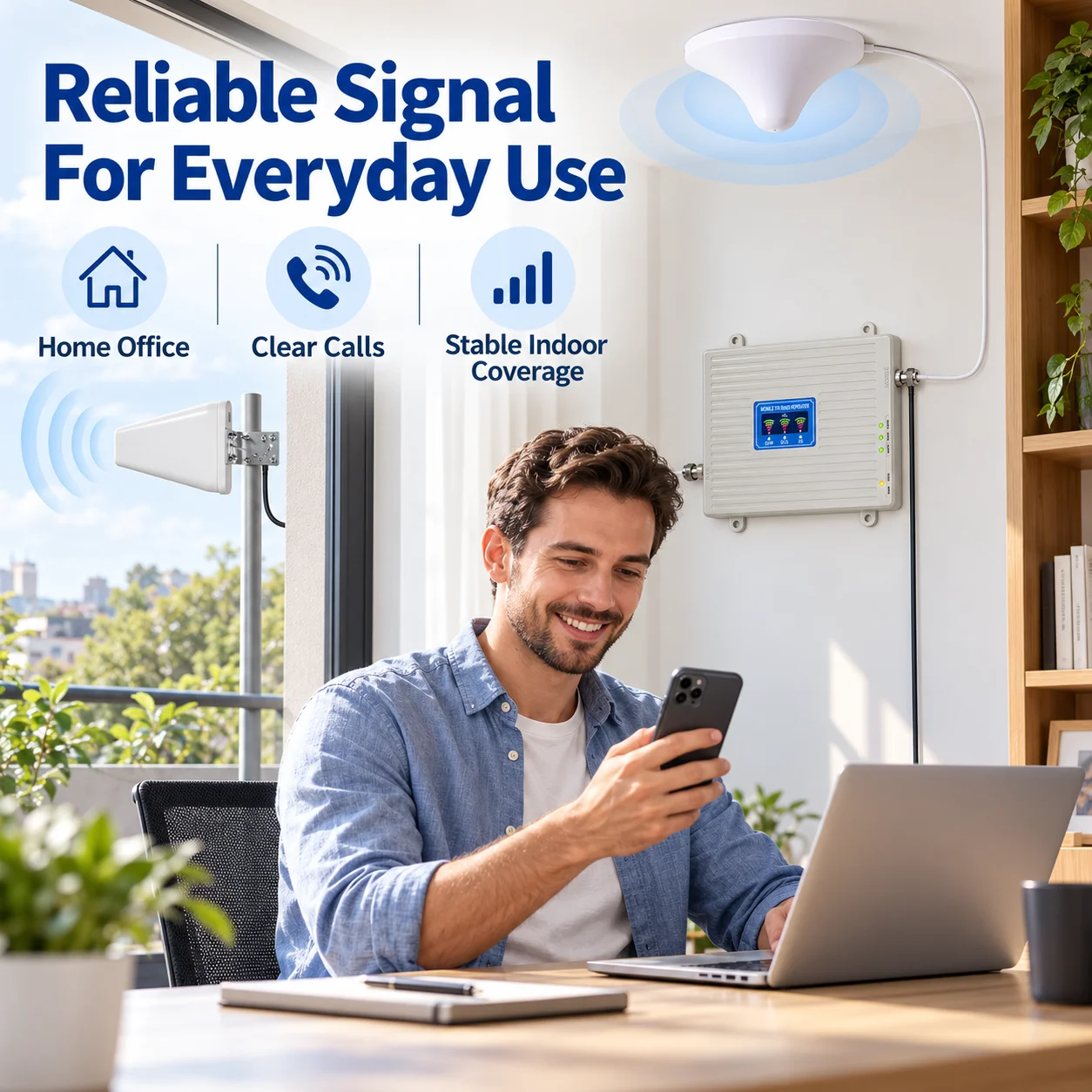 AOLIVIYA Tri Band Cell Phone Signal Booster 900 1800 2100MHz 2G 3G 4G Mobile Repeater Amplifier Antenna Kit For Home Office