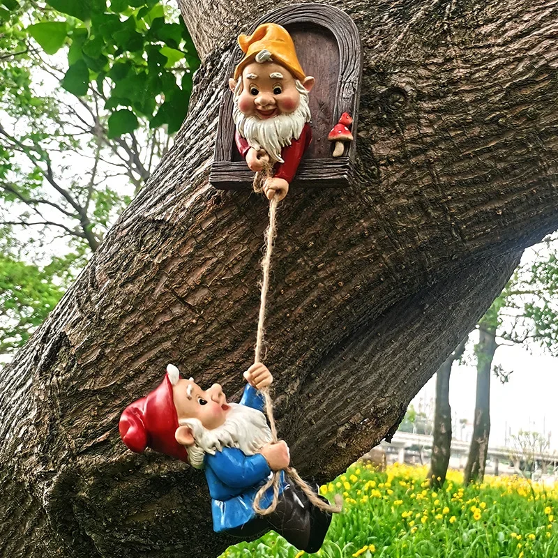 Garden Climbing Gnomes Tree Decor Cute Gnome Courtyard Statue Art Resin Dwarf Sculpture for Yard Outdoor Decoration Ornaments