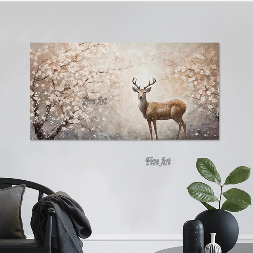 

Large Size Wall Art Picture For Hotel Deer Hand Painted Oil Painting Custom Artwork Modern Wall Canvas Home Decor Accesories