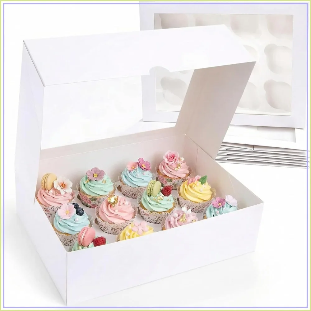 

6 Pack Cupcake Boxes for 72 Cupcakes, 13.2x9.8x4 Inches with Clear Window, Deep Design for Tall Toppers, Secure 12-Slot Insert, Perfect for Parties