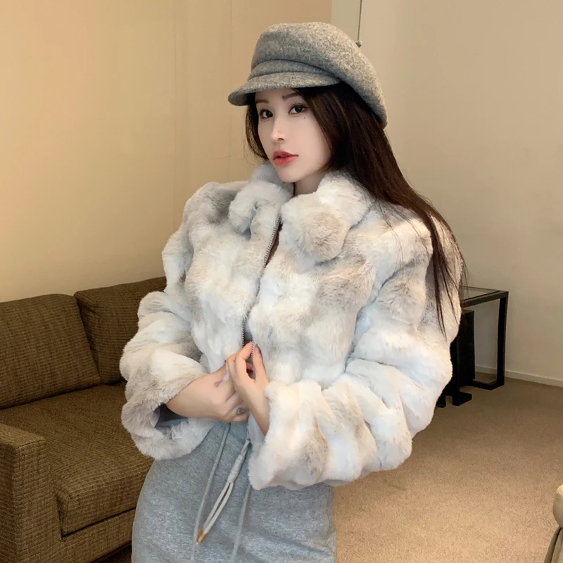 MiiiiX Casual Imitation Mink Fur Jacket Women Outerwear 2024 Winter Design Zipper Tie-dyed Warm Soft Thicken Coat Female Clothes