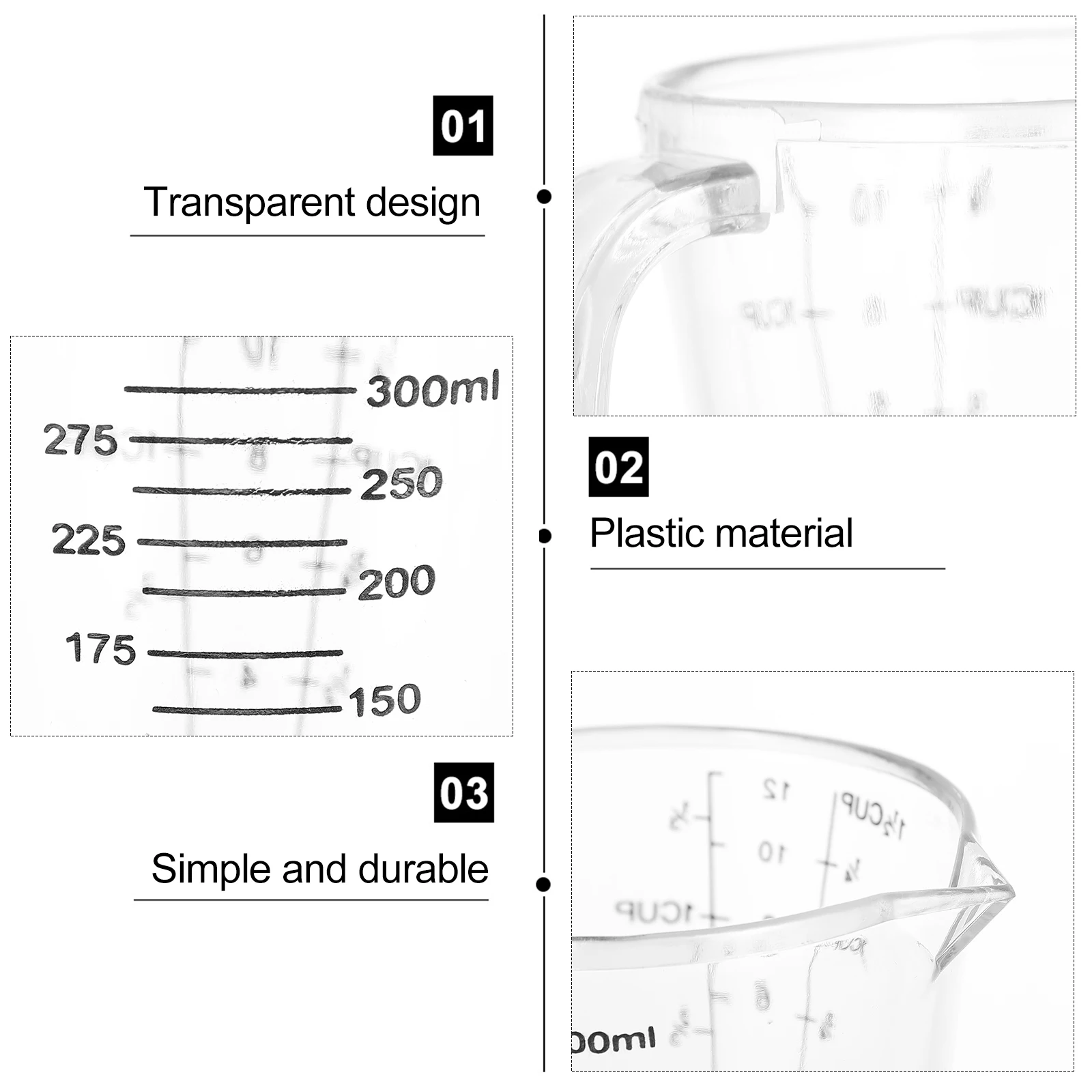 

4 Pcs Plastic Measuring Cups Clear ABS Scale Tools Laboratory Graduated Beakers Liquid Measurement Cooking Baking