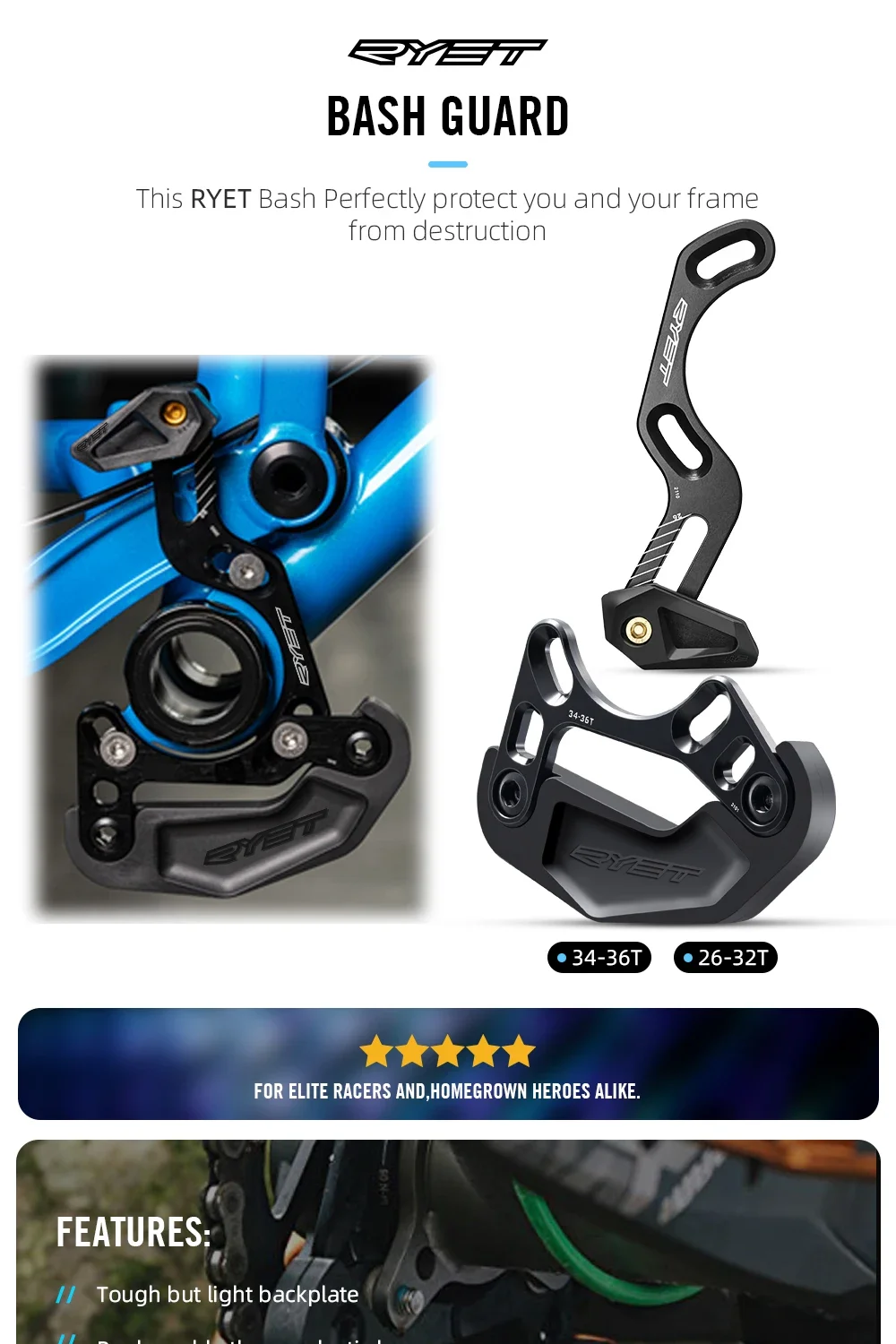 RYET MTB Fahrradkettenführung ISCG05 BASH GUARD Stabilisator 26-32T 34-36T Kettenblatt-Schutz BASH PLATE Fahrradketten Fahrradteile – Detail 1