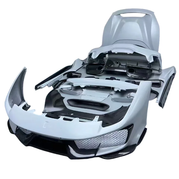 488 Pista Style Dry Carbon Fiber Body Kit Front Bar Rear Bar Wing Side Skirt Rear Lip Retrofit Upgrade 2015