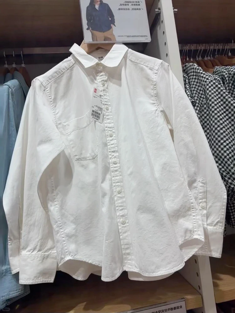 

Waed Pure Cotton Long Sve Men's irt Early Autumn Lazy Sle High-End White irt Layered Casual Outerwear