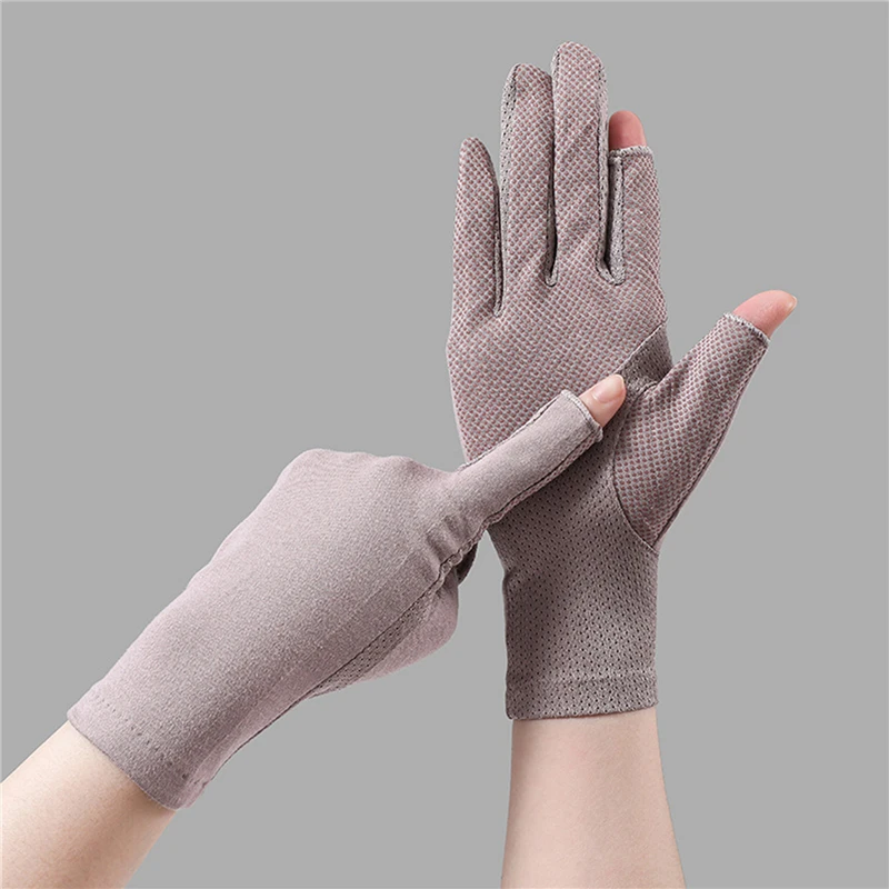 Guantes de algodón de longitud media para mujer, protector solar antideslizante, antiultravioleta, pantalla táctil, conducción de ciclismo, verano y otoño