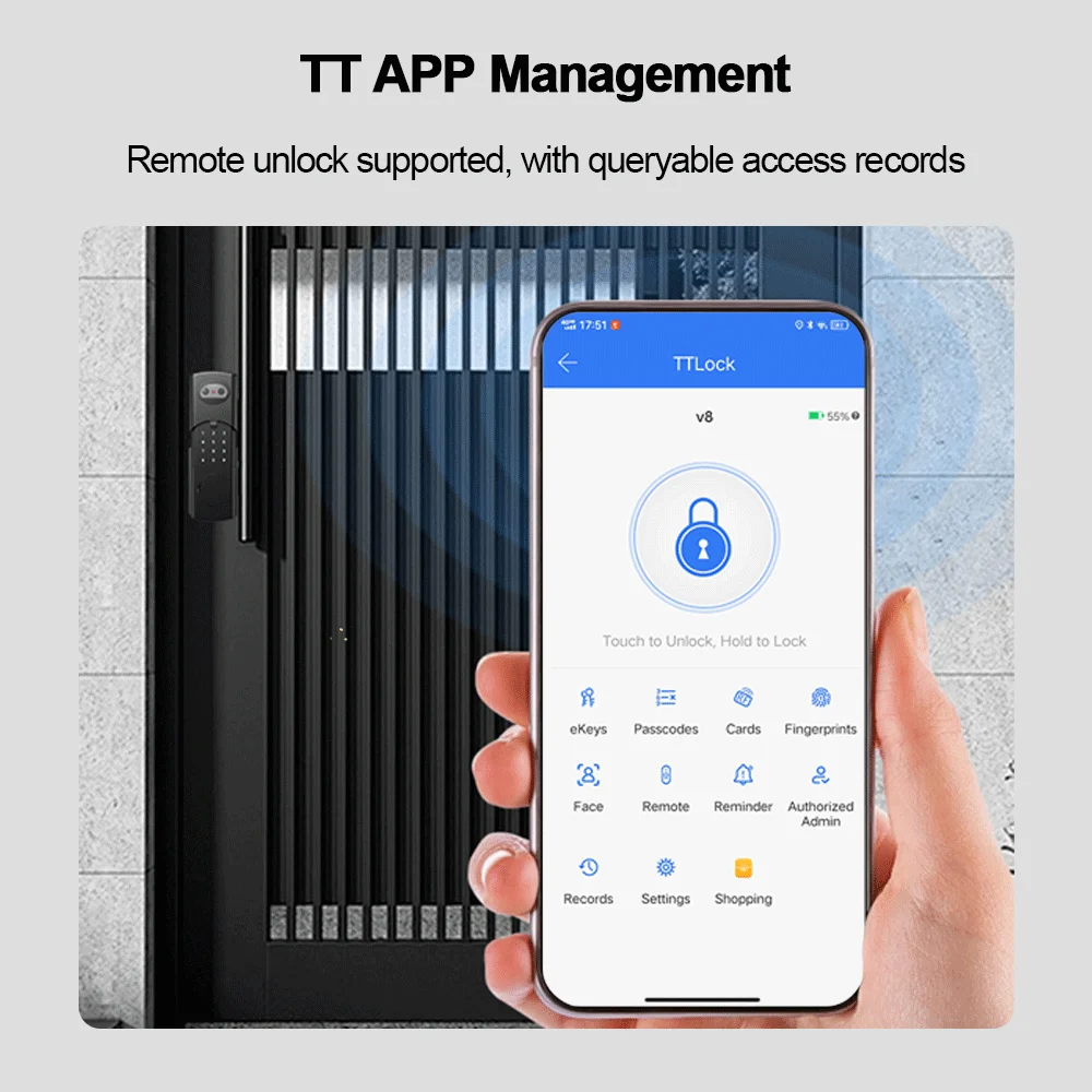 RAYKUBE V6/V8 Waterproof TT Lock Bluetooth Face Recognition Electric Lock Digital Fingerprint Lock APP Control  For Gate Door view 5
