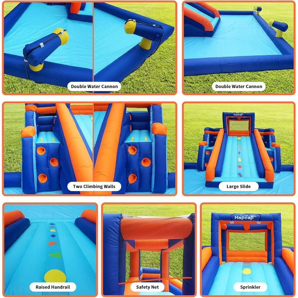 Duże dmuchane zjeżdżalnie wodne dla dzieci na podwórko, duża zjeżdżalnia i basen z wodą, dmuchany park wodny na zewnątrz, z dmuchawą, 4,4 m × 4,4 m.